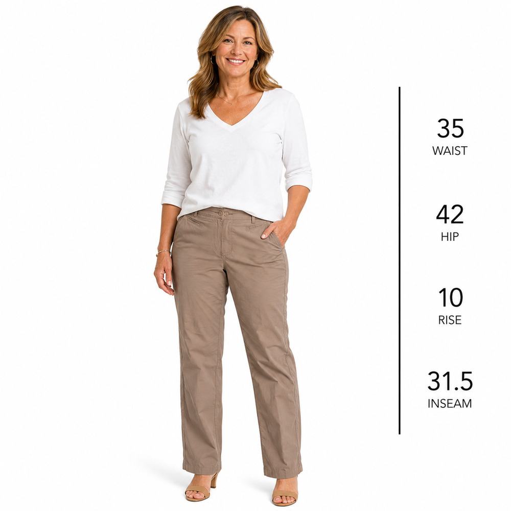 Talbots Signautre Brown Khakis Mid Rise Straight Leg Pants Flat Front Casual 12